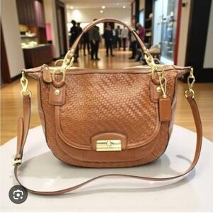 Coach Kristen Woven Leather Shoulder Bag - Brown